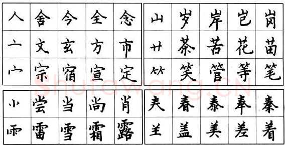 书法知识,钢笔楷书偏旁部首的写法