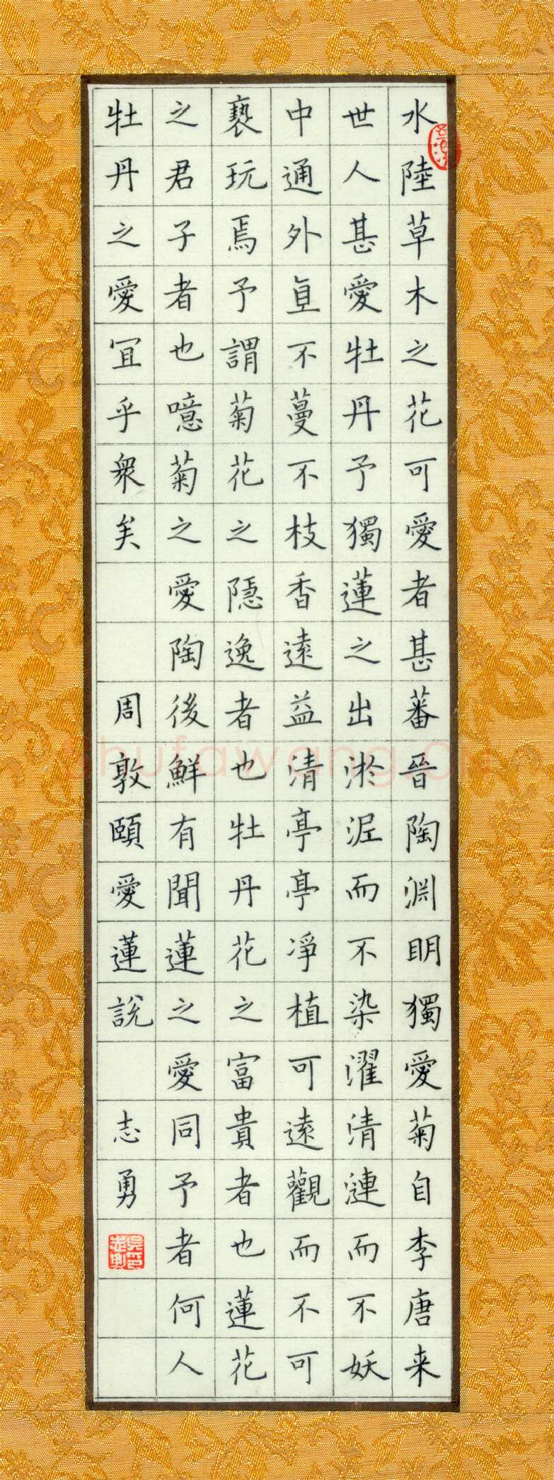 吴志勇硬笔楷书周敦颐爱莲说,吴志勇硬笔书法作品
