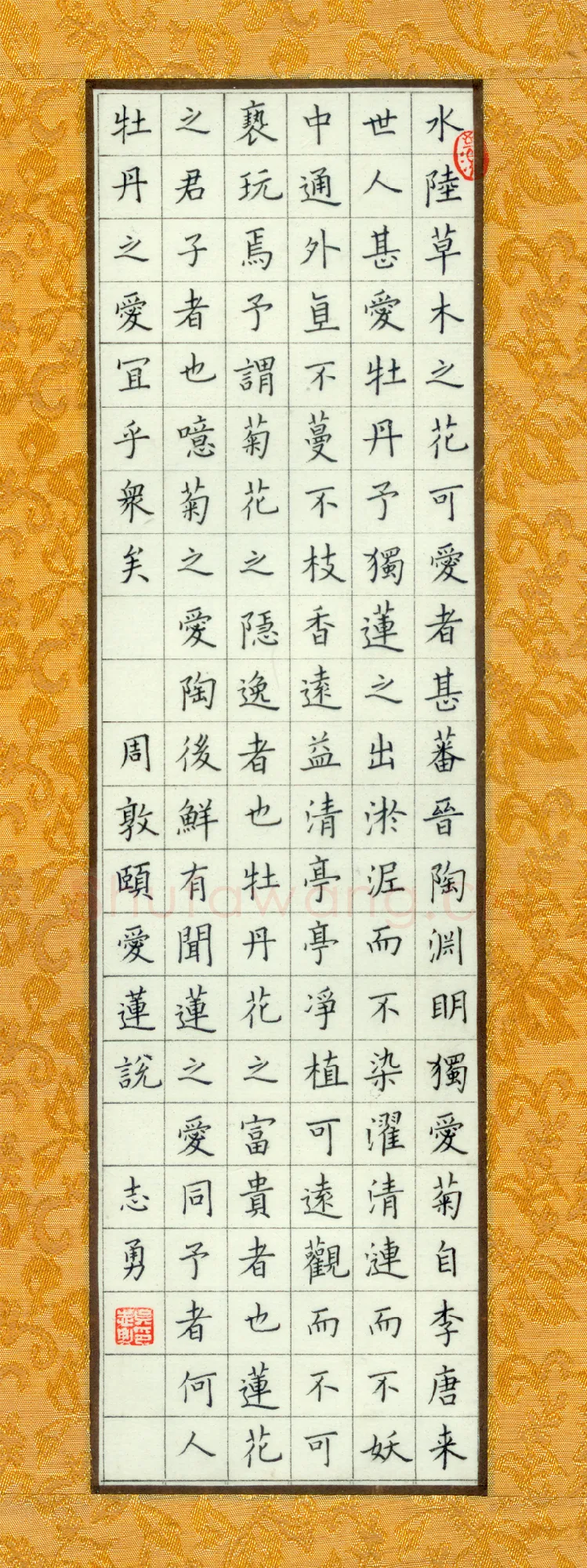吴志勇硬笔楷书周敦颐爱莲说,吴志勇硬笔书法作品