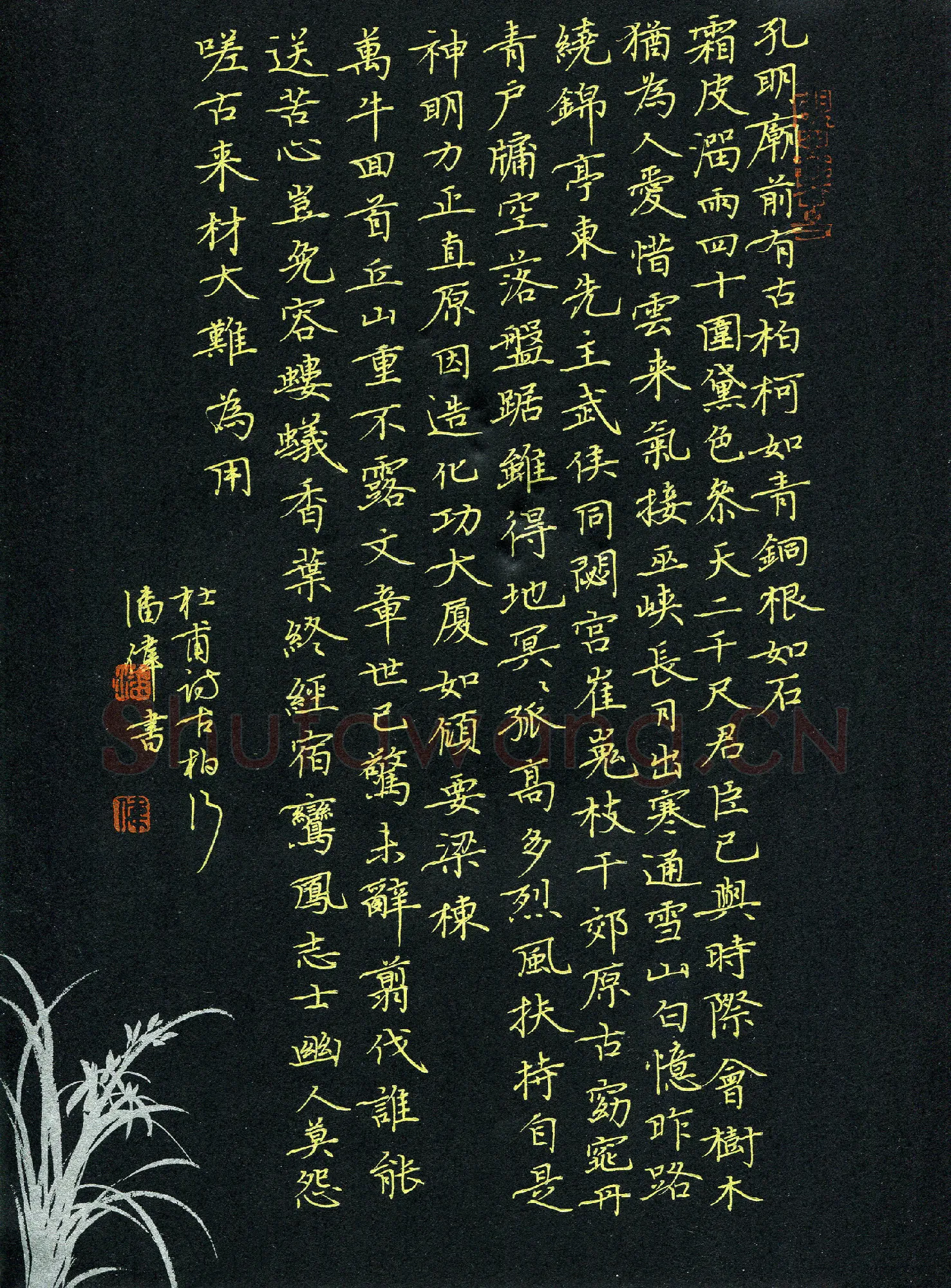 潘伟硬笔楷书杜甫诗古柏行,潘伟硬笔书法作品