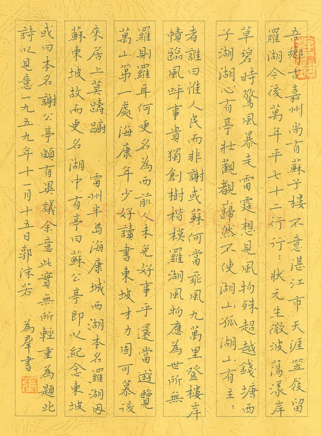 张为群硬笔楷书郭沫若雷州西湖诗,张为群硬笔书法作品