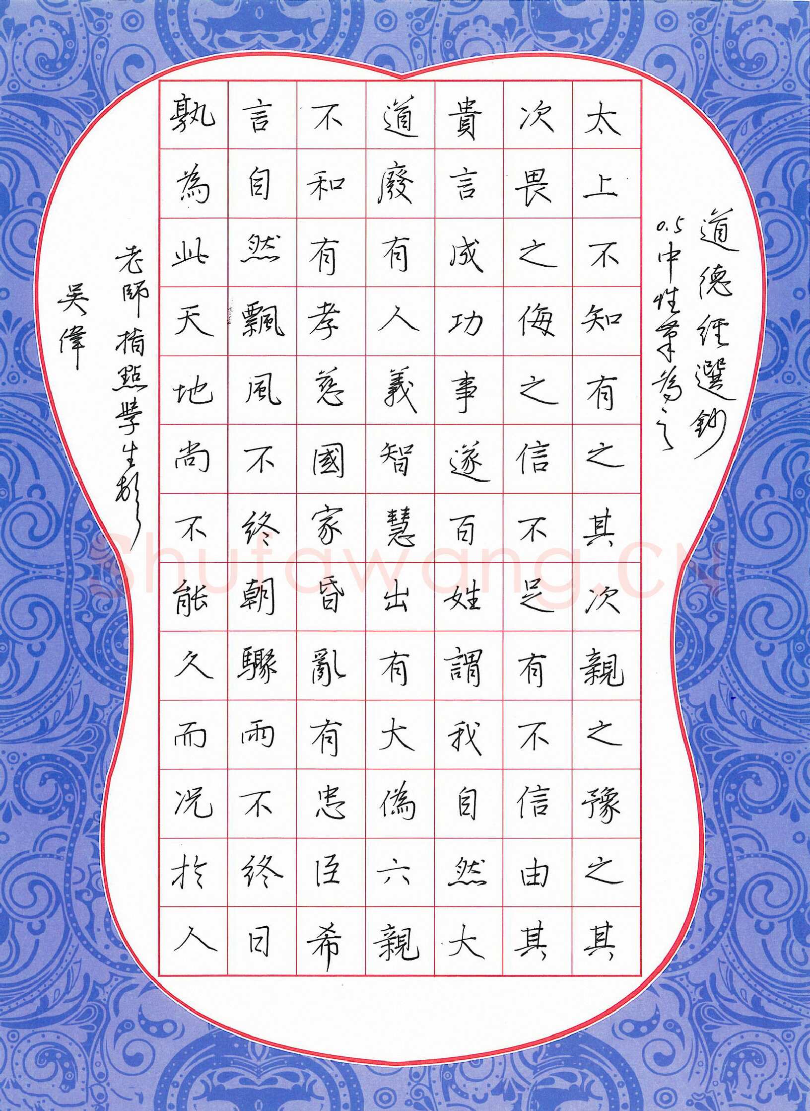 吴伟硬笔楷书道德经选抄,吴伟硬笔书法作品