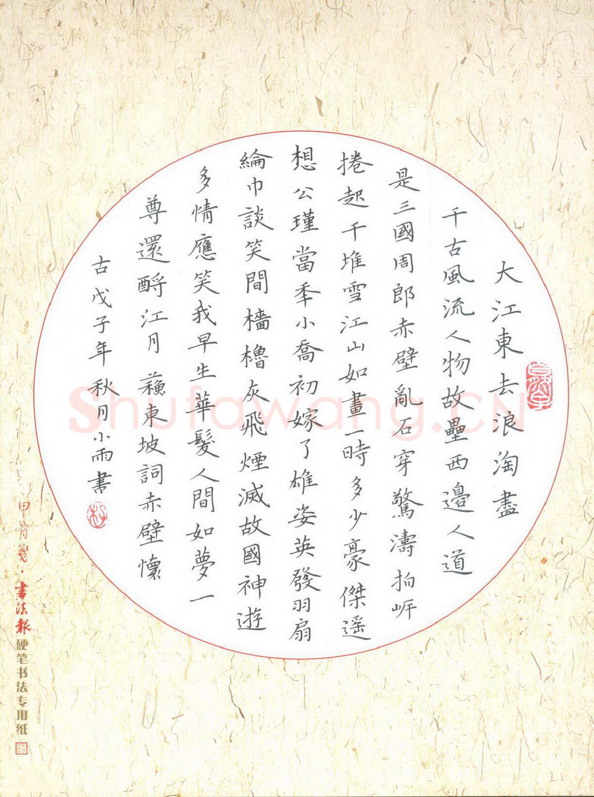李小雨硬笔楷书苏东坡赤壁怀古,李小雨硬笔书法作品