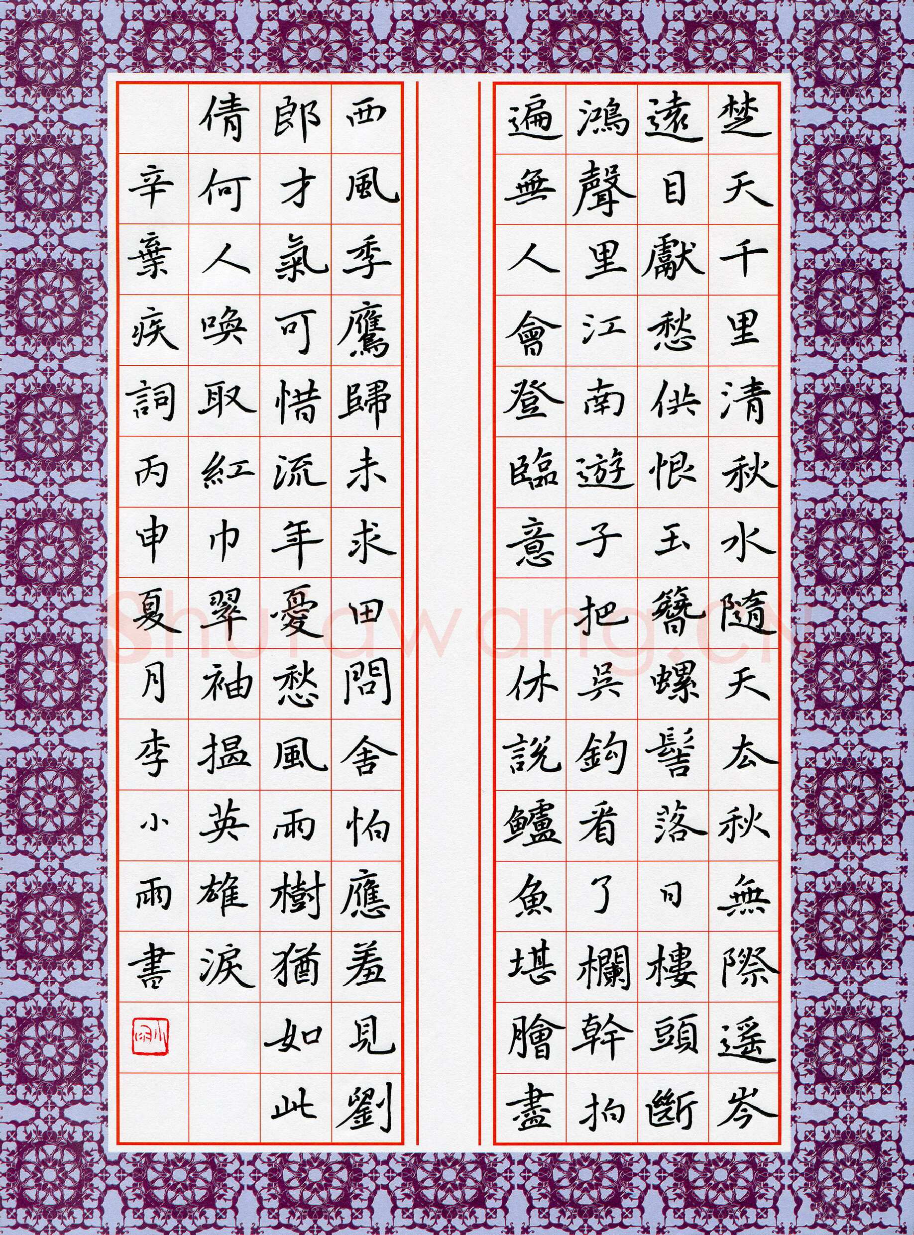 李小雨硬笔楷书辛弃疾词,李小雨硬笔书法作品