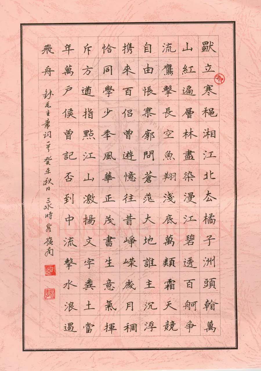 单永辉硬笔楷书毛泽东词一首,单永辉硬笔书法作品