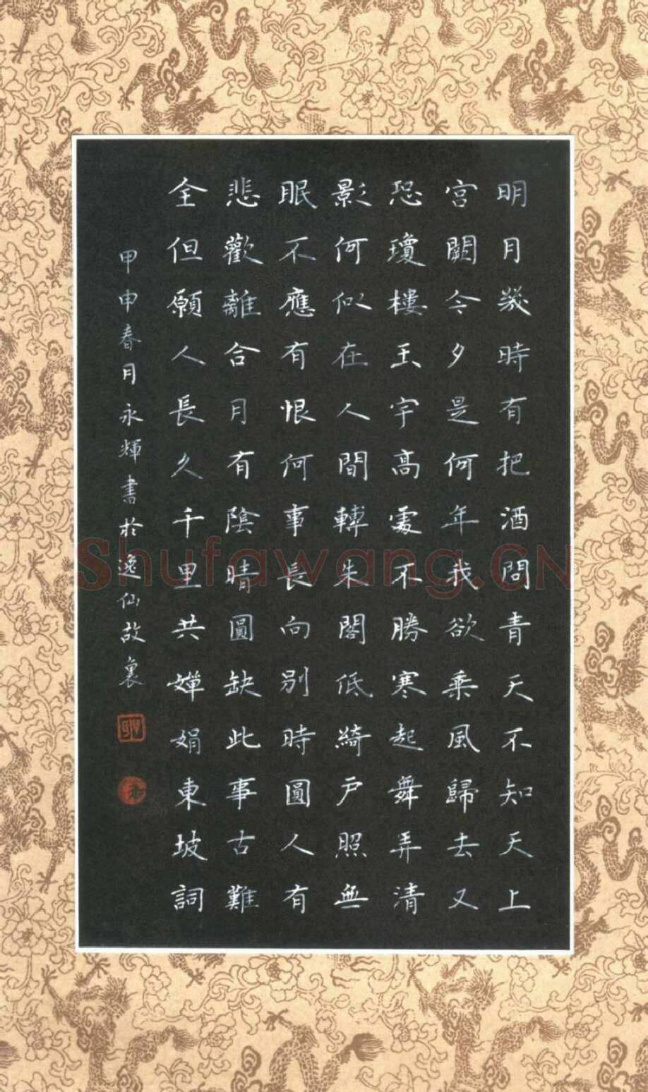 单永辉硬笔楷书苏轼词,单永辉硬笔书法作品