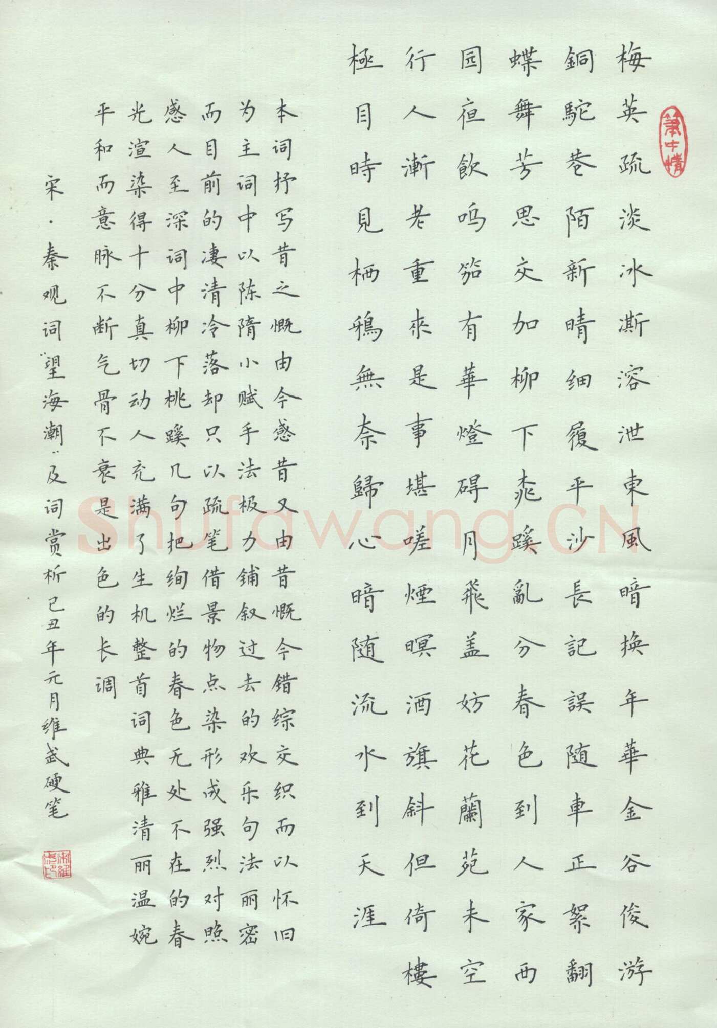 宋维武硬笔楷书秦观词望海潮,宋维武硬笔书法作品