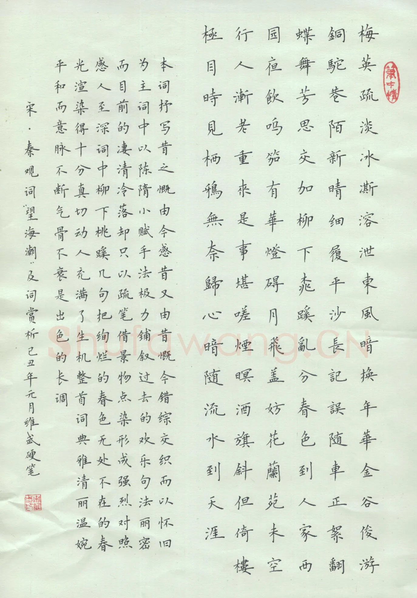 宋维武硬笔楷书秦观词望海潮,宋维武硬笔书法作品