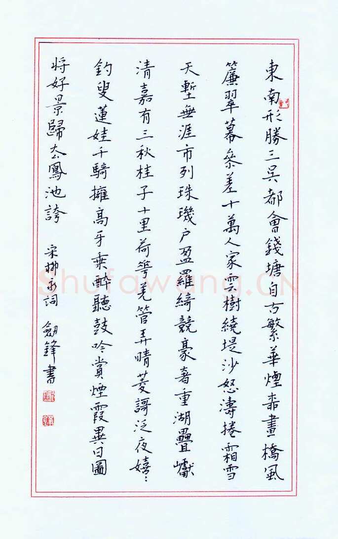 王剑锋钢笔楷书柳永词,王剑锋硬笔书法作品