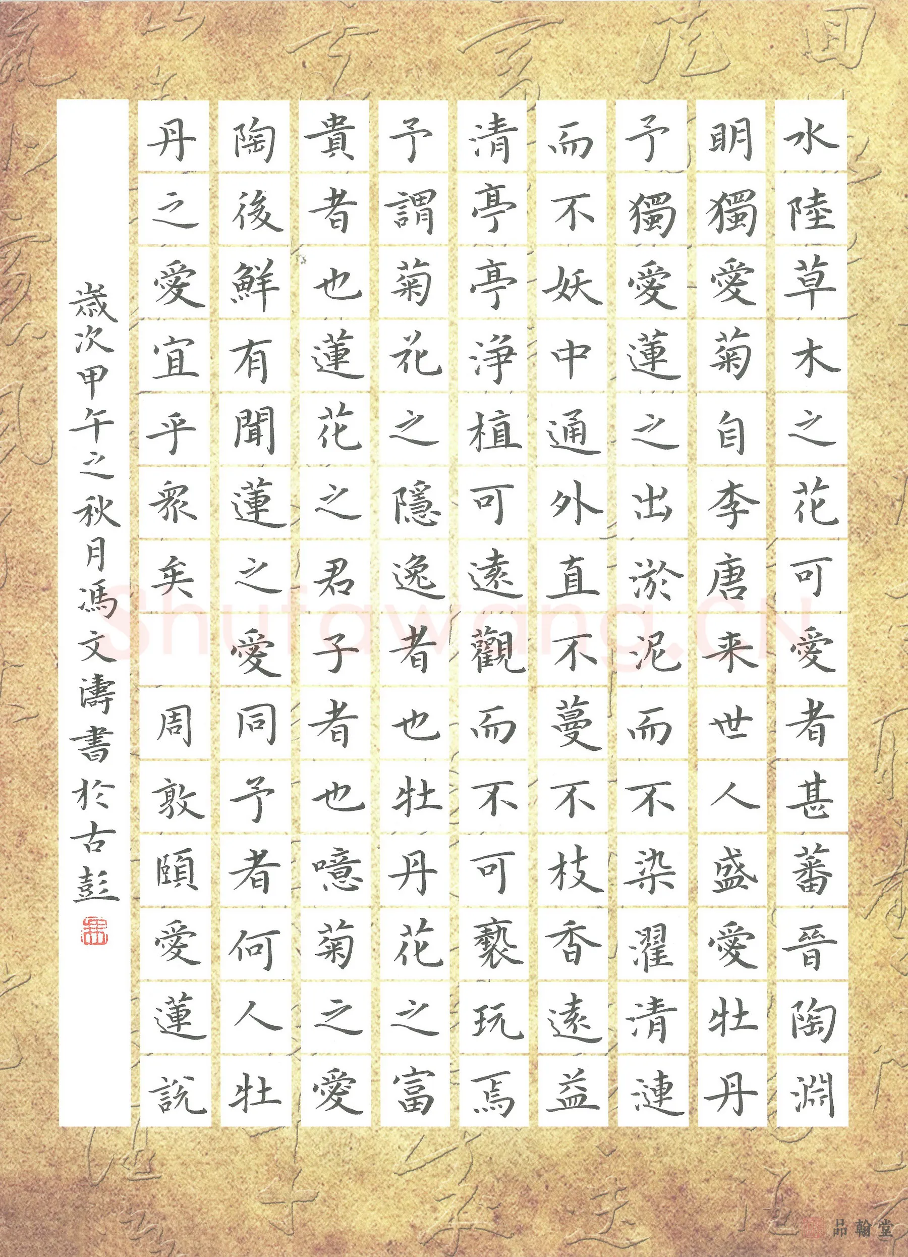 冯文涛硬笔楷书周敦颐爱莲说,冯文涛硬笔书法作品