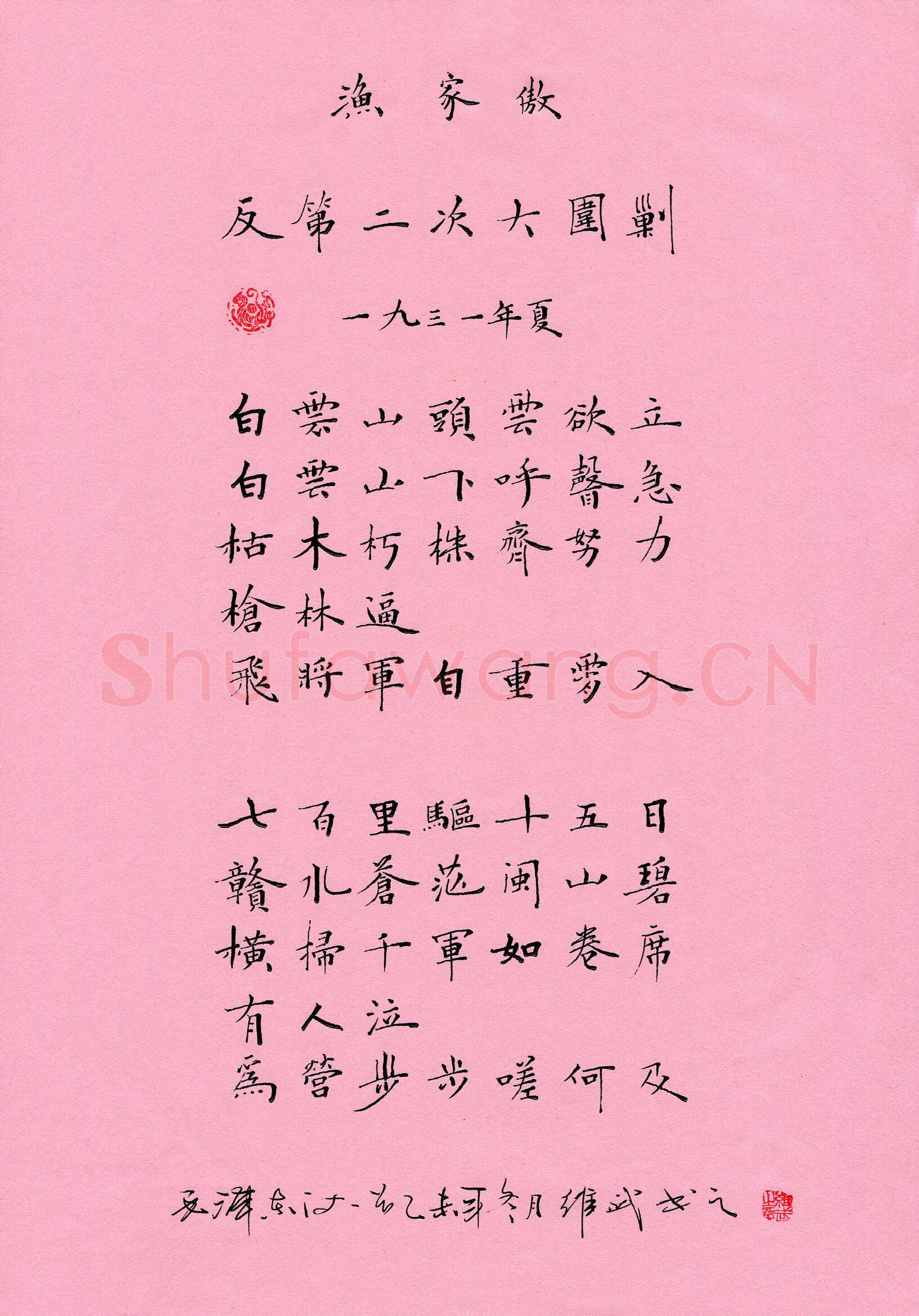 宋维武硬笔楷书毛泽东词一首,宋维武硬笔书法作品
