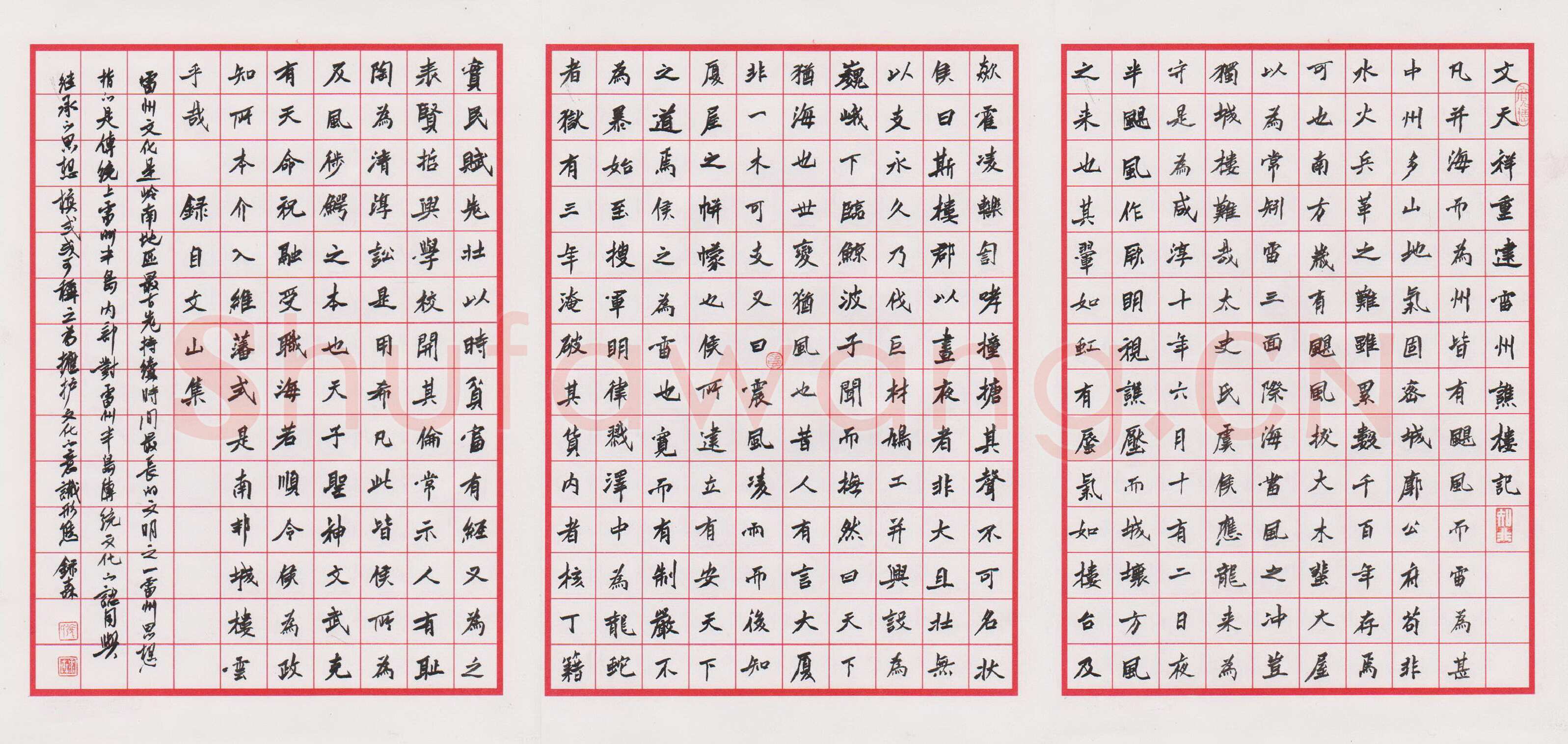 张录森硬笔楷书文天祥雷州谯楼记,硬笔书法作品