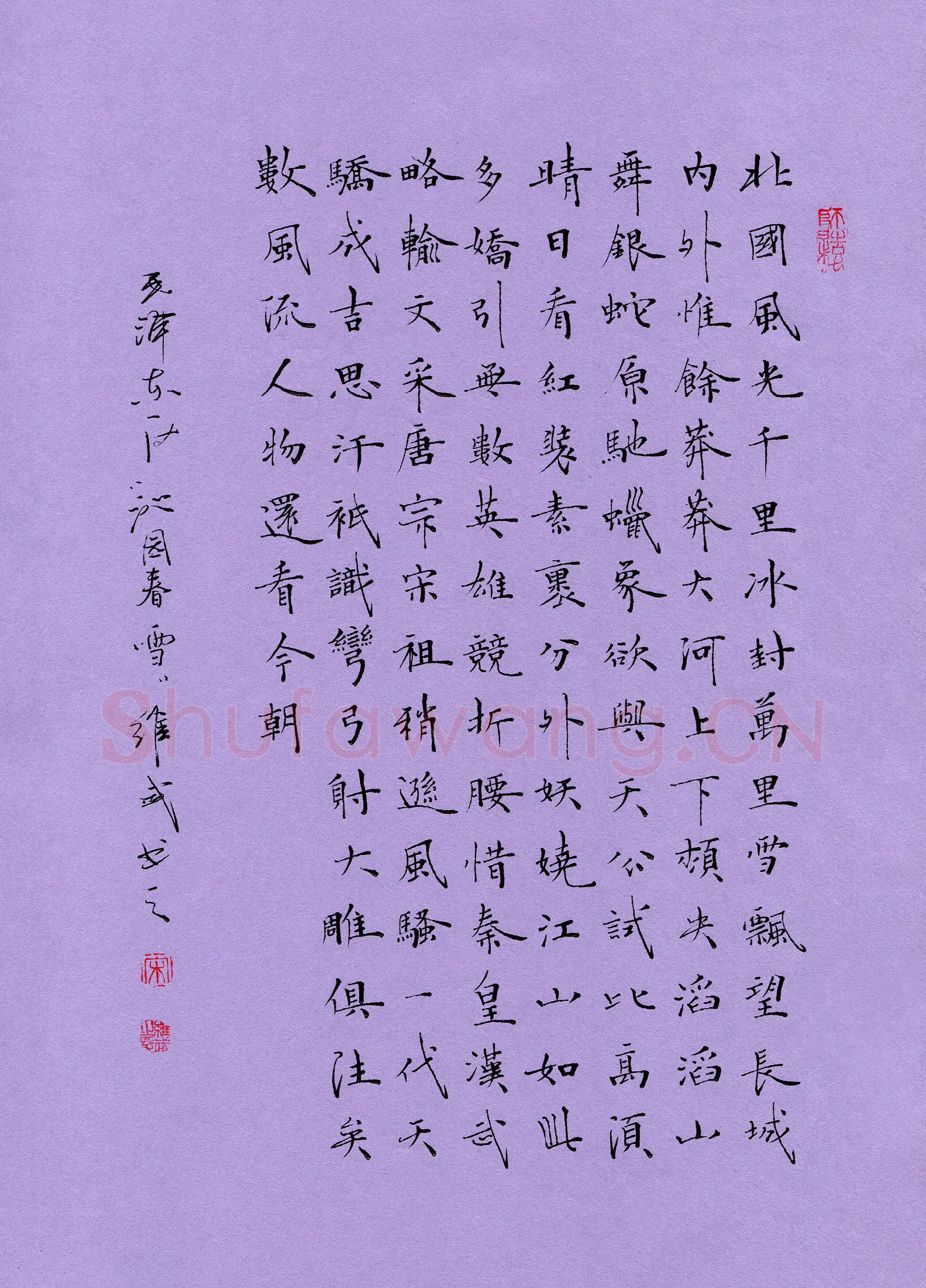 宋维武硬笔楷书毛泽东词沁园春雪一首,宋维武硬笔书法作品