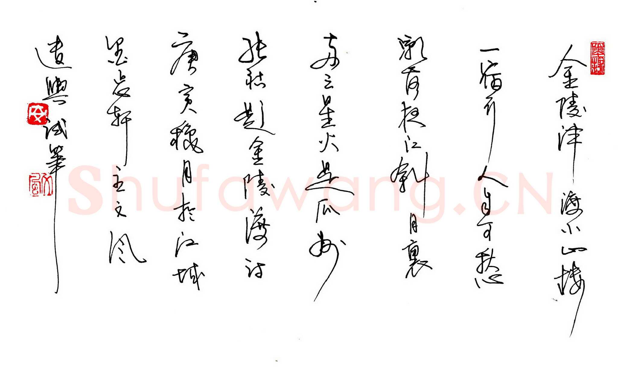 安文风硬笔行草张祜题金陵渡诗,安文风硬笔书法作品