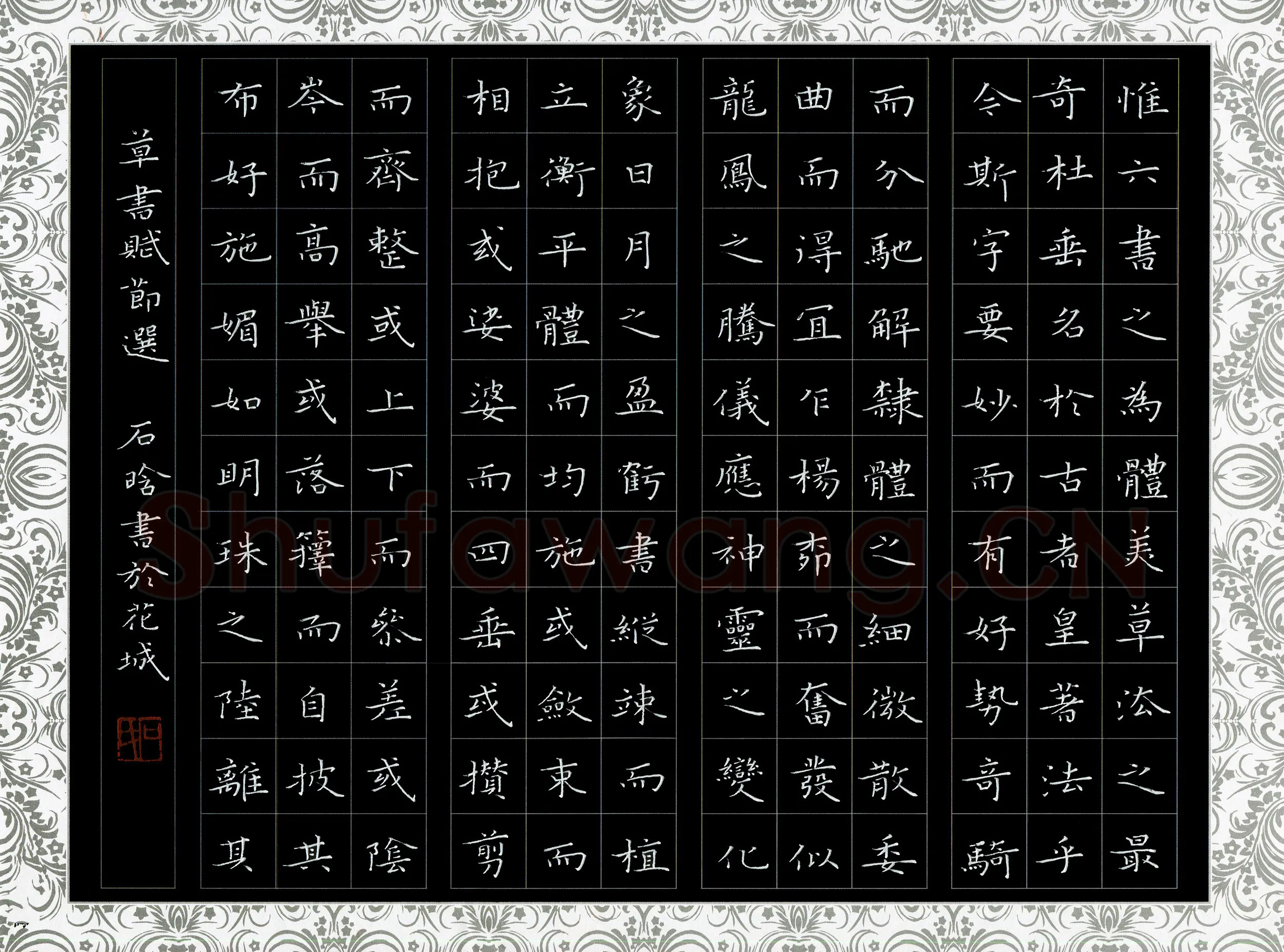 石晗硬笔楷书草书赋节选,石晗硬笔书法作品