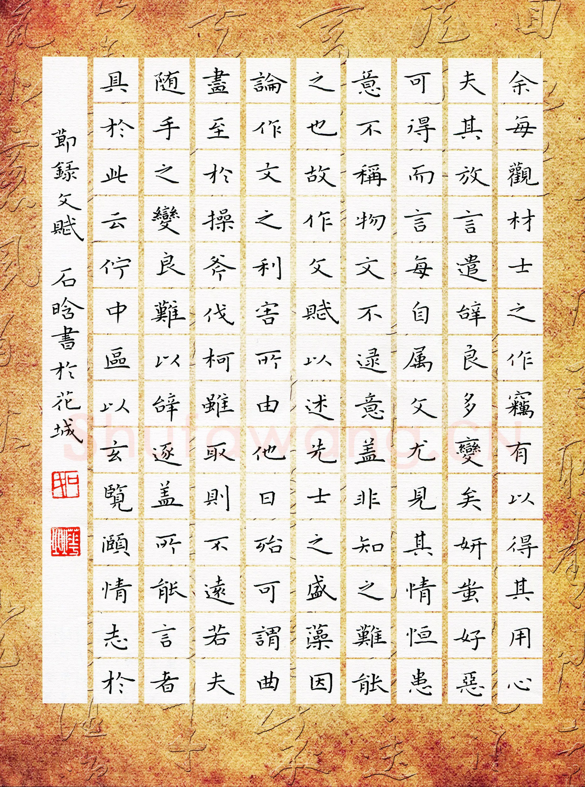 石晗硬笔楷书节录文赋,石晗硬笔书法作品