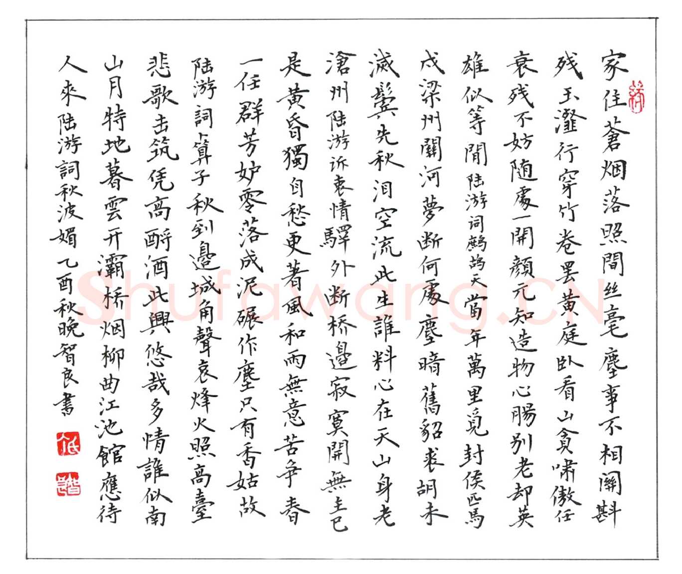 丁智良硬笔楷书陆游词两首,丁智良硬笔书法作品