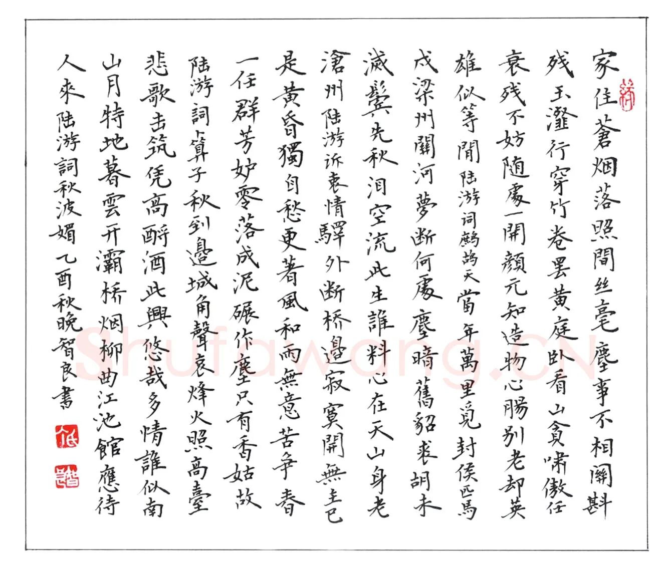 丁智良硬笔楷书陆游词两首,丁智良硬笔书法作品