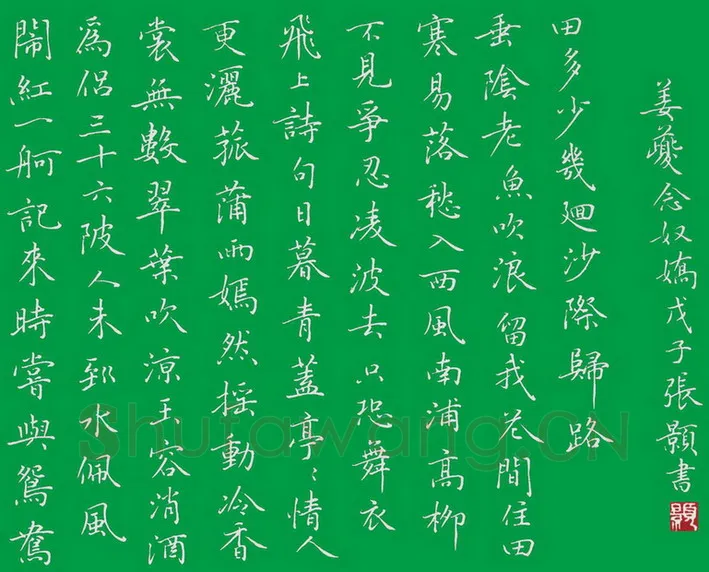 张颢硬笔楷书姜夔念奴娇,张颢硬笔书法作品