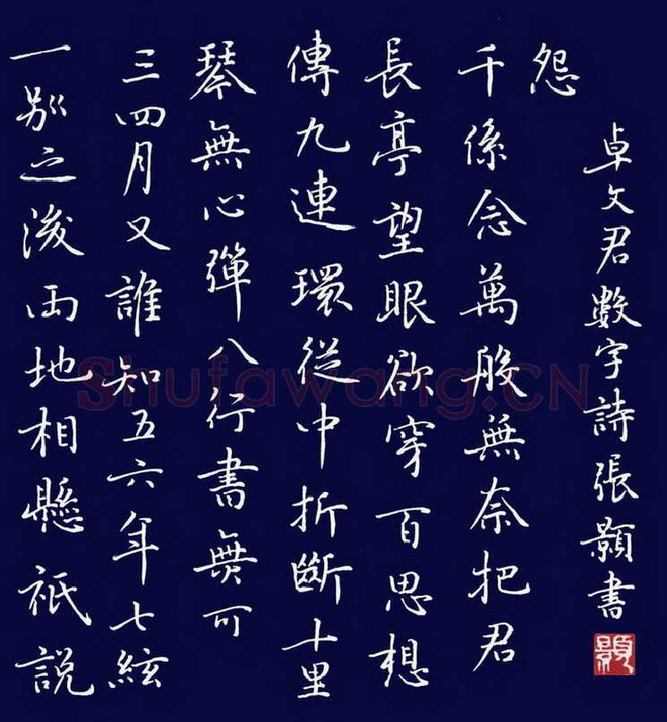 张颢硬笔楷书卓文君数字诗,张颢硬笔书法作品