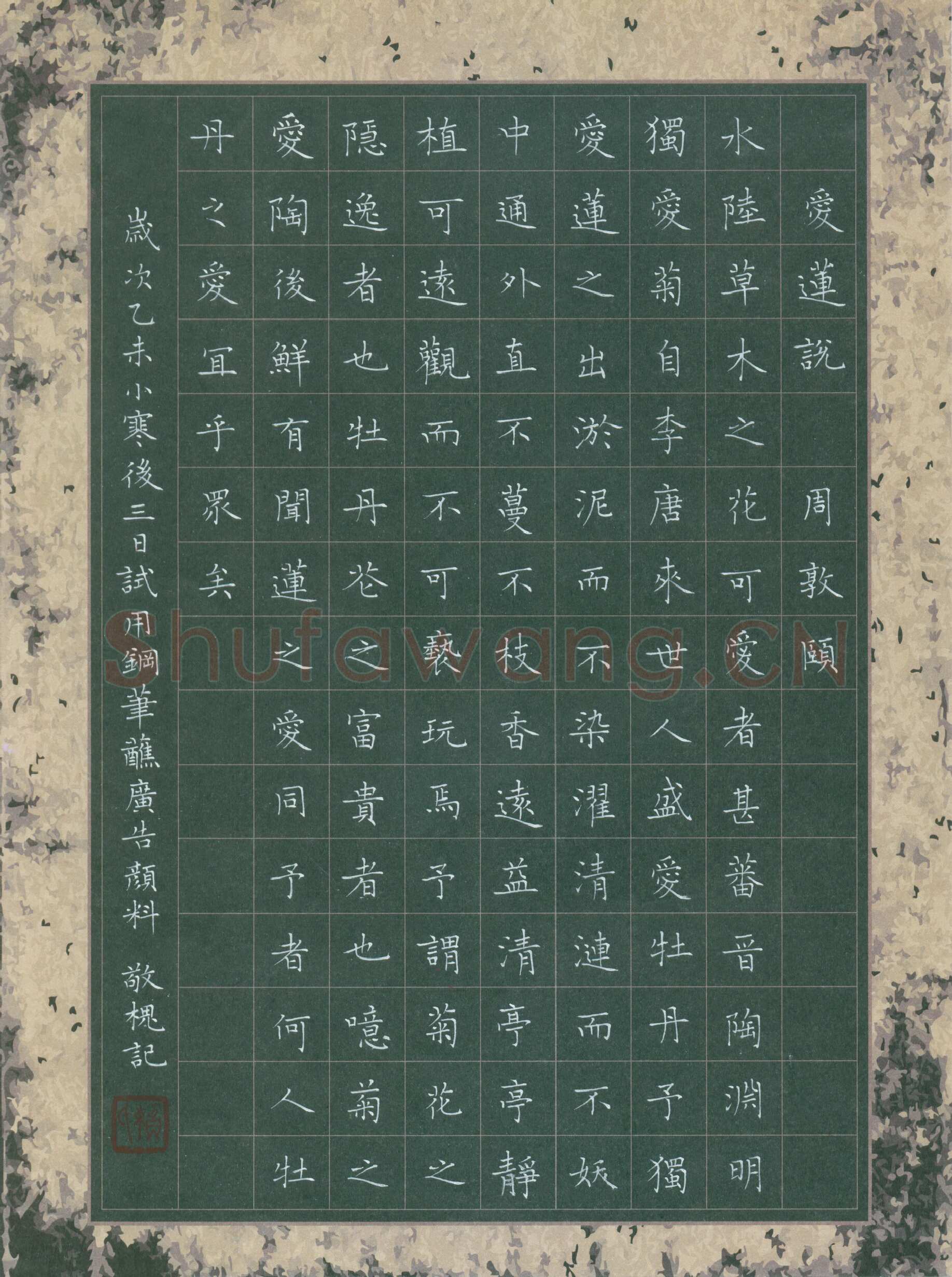 赖敬槐硬笔楷书周敦颐爱莲说,赖敬槐硬笔书法作品