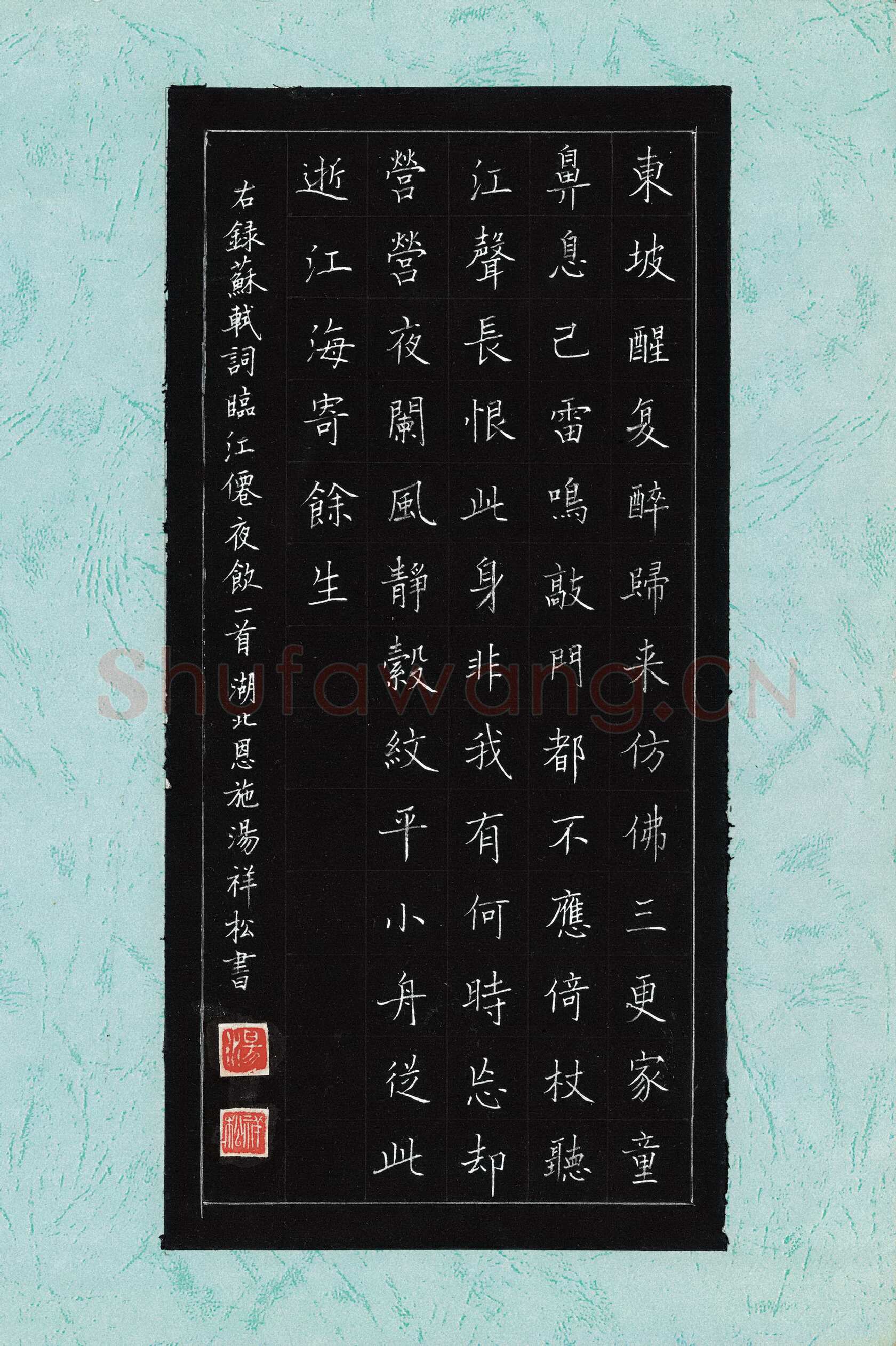 汤祥松硬笔楷书苏轼词临江仙夜饮一首,汤祥松硬笔书法作品