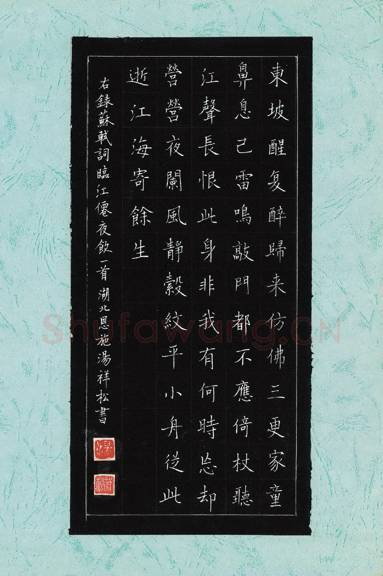 汤祥松硬笔楷书苏轼词临江仙夜饮一首,汤祥松硬笔书法作品