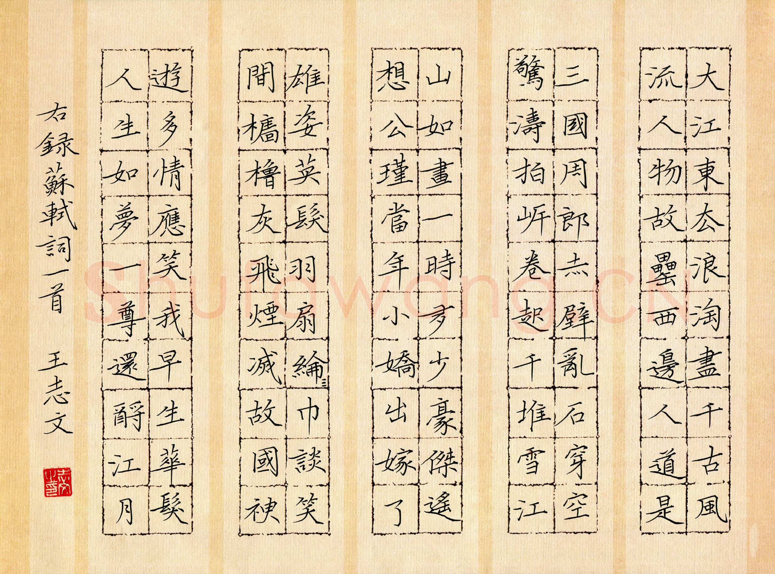 王志文硬笔楷书苏轼词一首,硬笔书法作品
