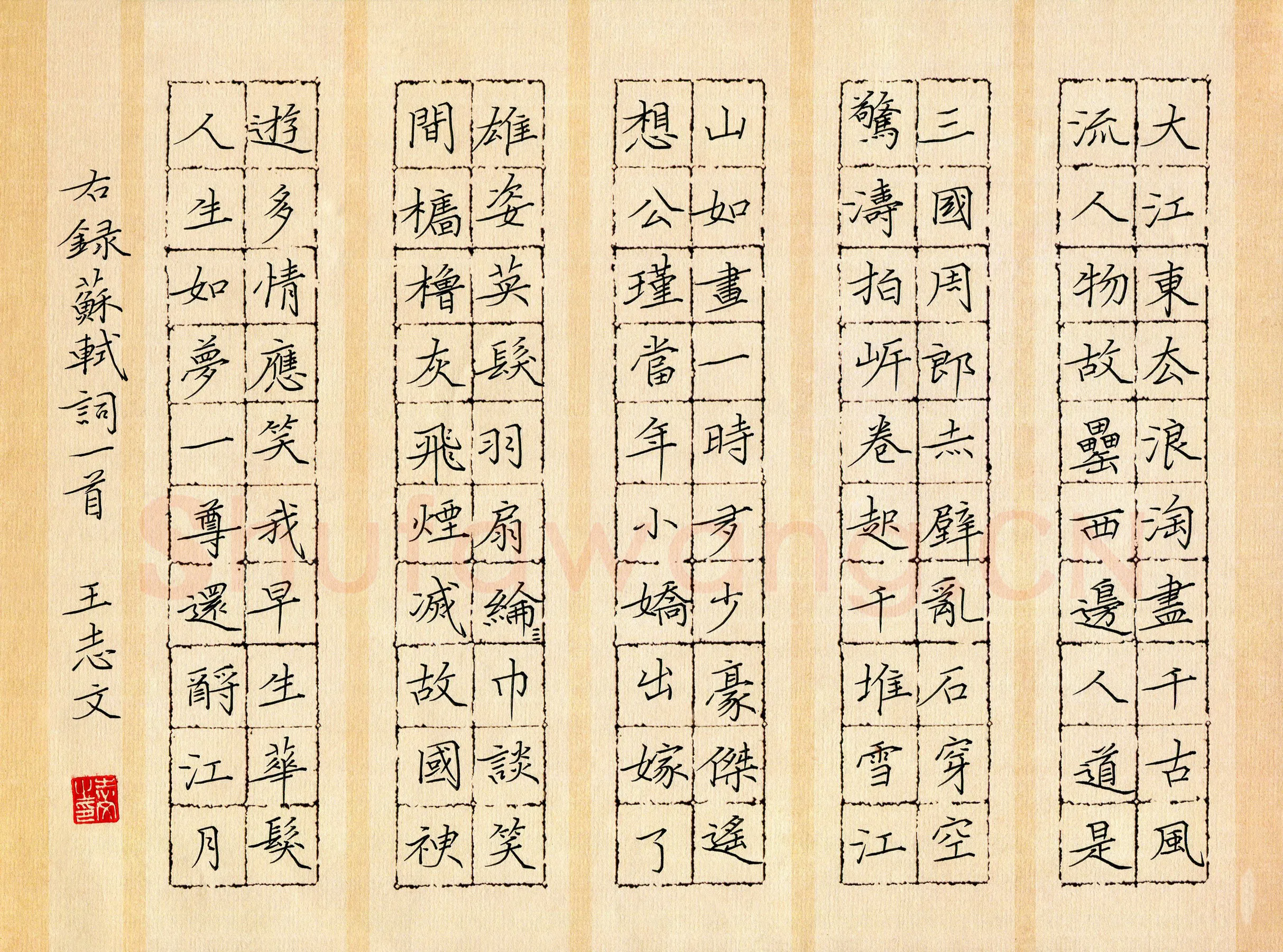 王志文硬笔楷书苏轼词一首,硬笔书法作品