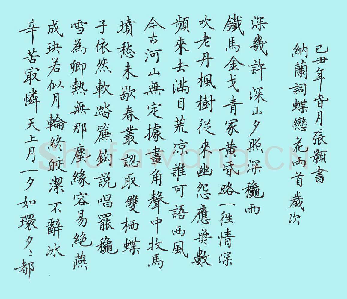 张颢硬笔楷书纳兰词蝶恋花二首,张颢硬笔书法作品