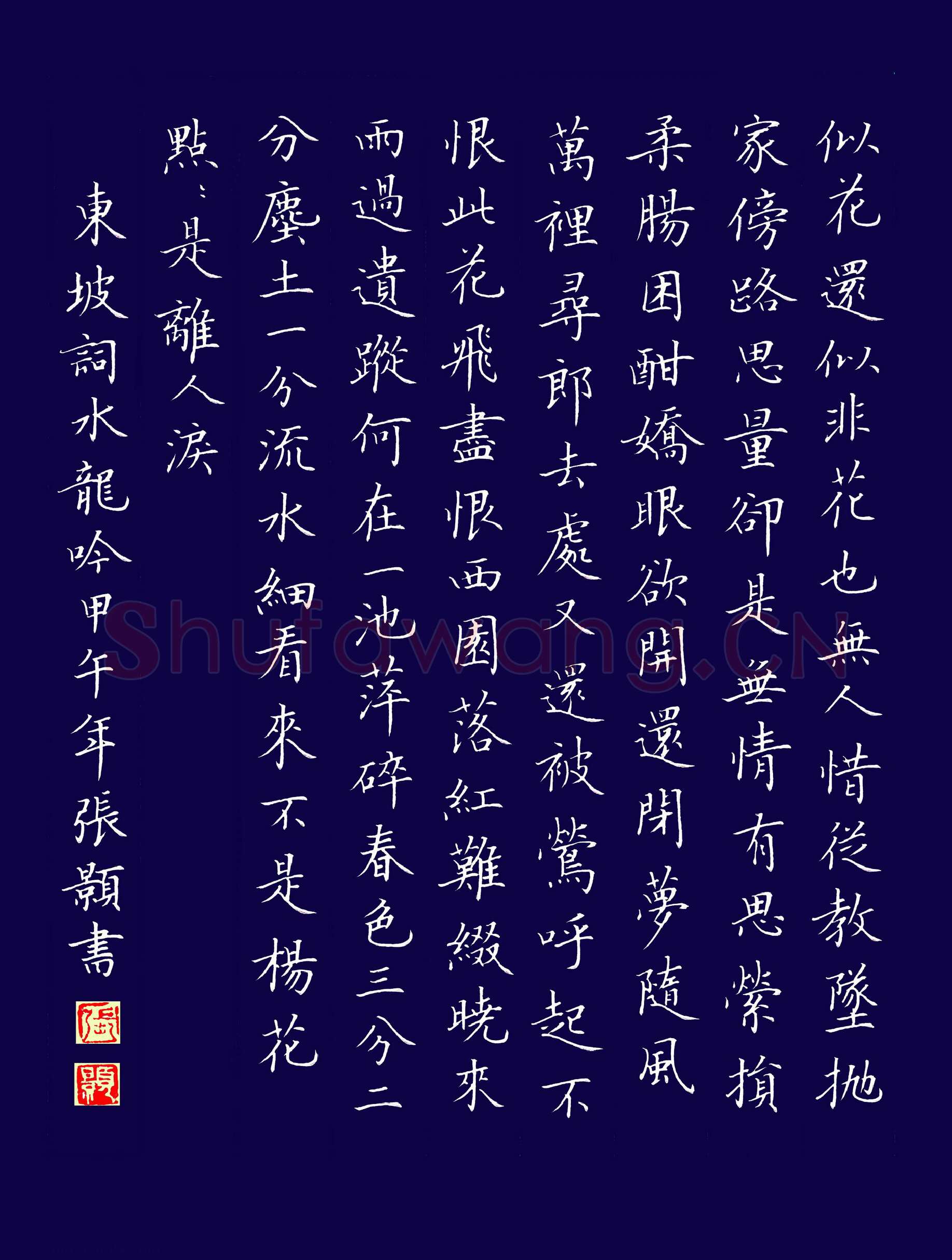 张颢硬笔楷书东坡词水龙吟一首,张颢硬笔书法作品
