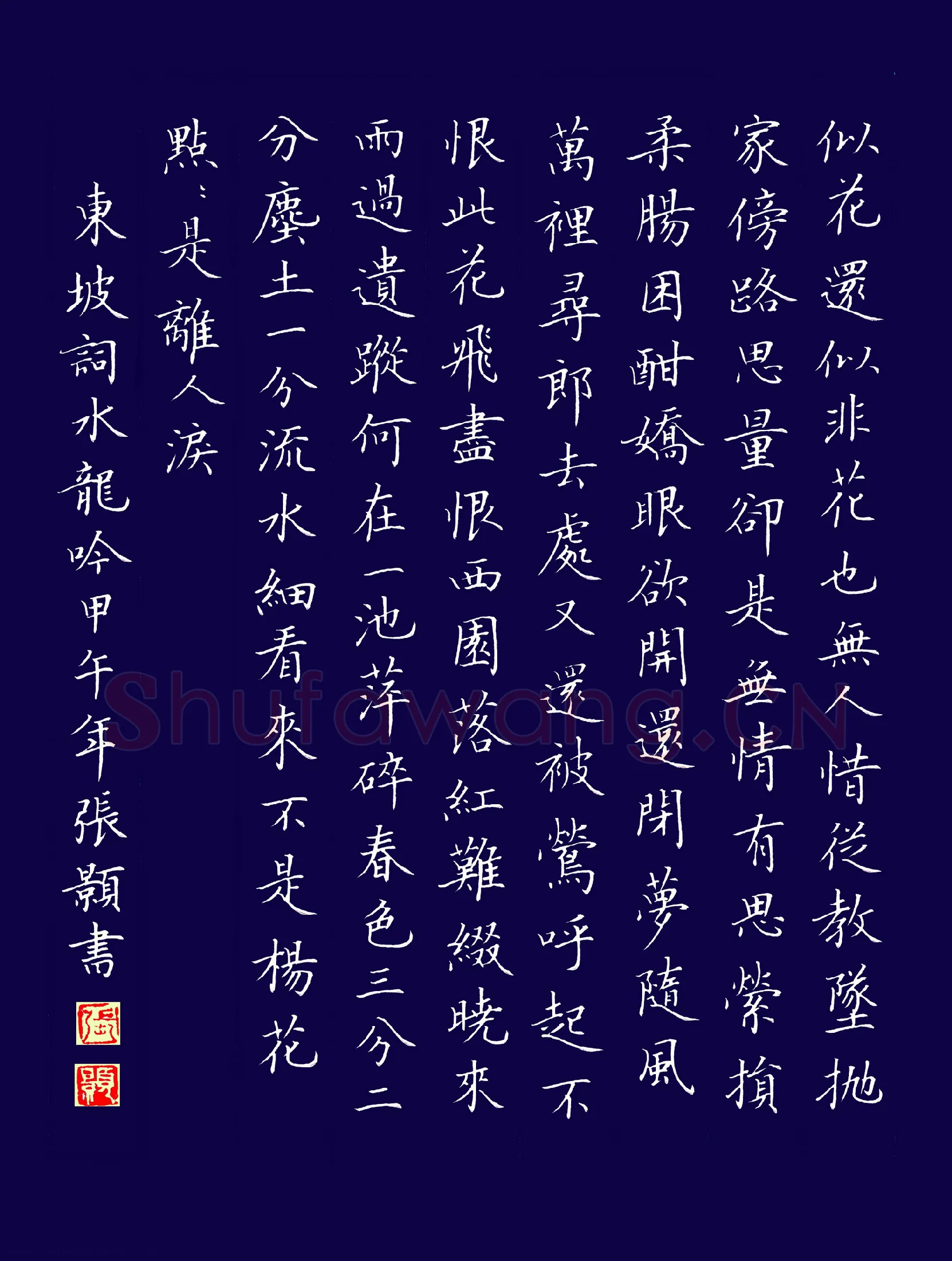 张颢硬笔楷书东坡词水龙吟一首,张颢硬笔书法作品