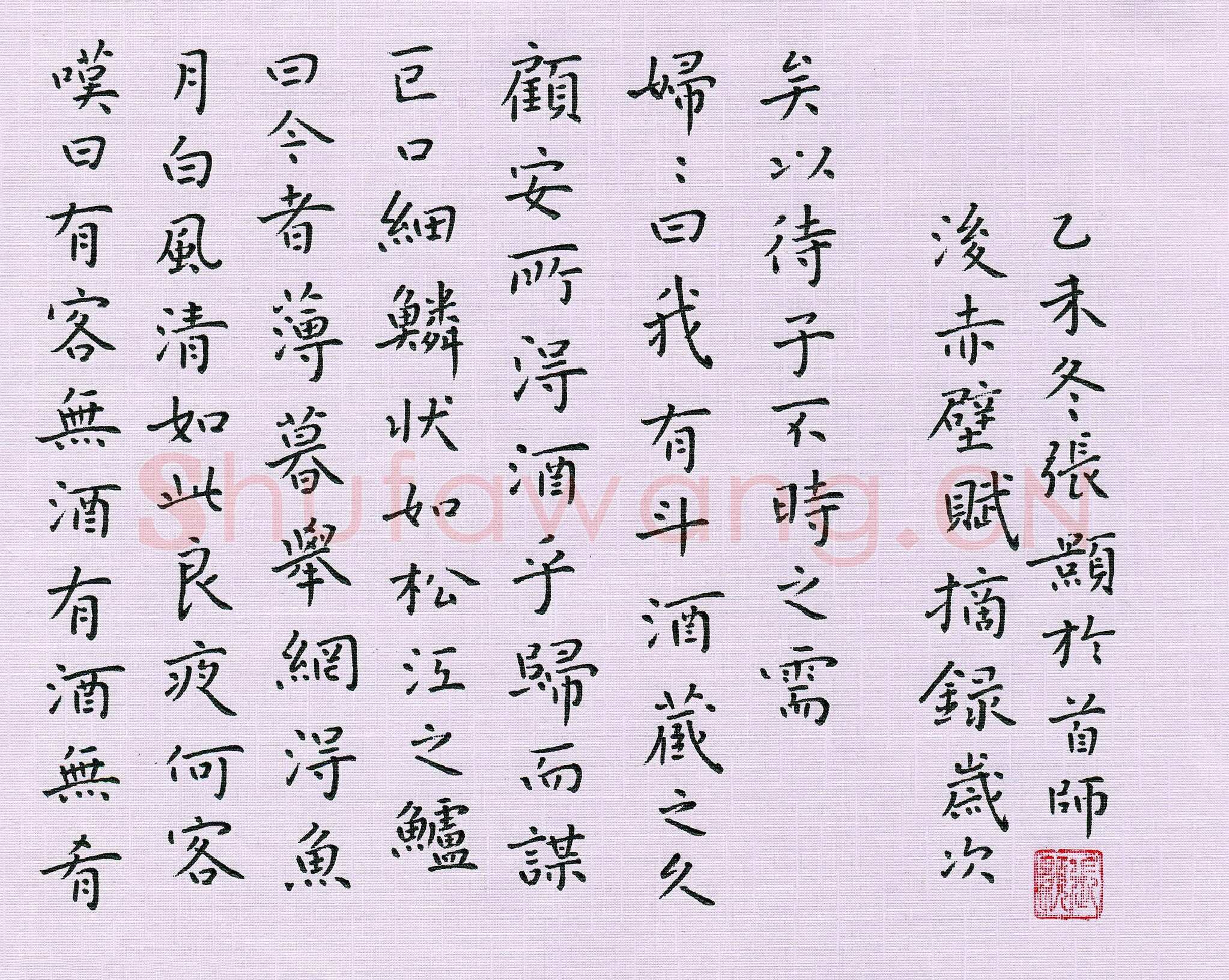 张颢硬笔楷书后赤壁赋摘录,张颢硬笔书法作品
