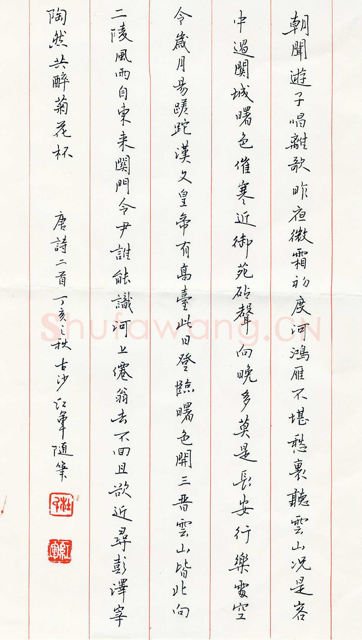 杜红军硬笔楷书唐诗二首,杜红军硬笔书法作品