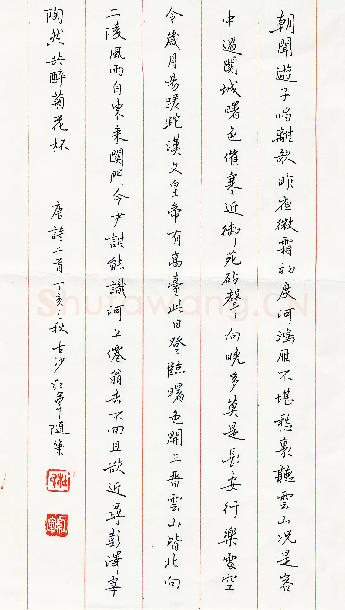 杜红军硬笔楷书唐诗二首,杜红军硬笔书法作品