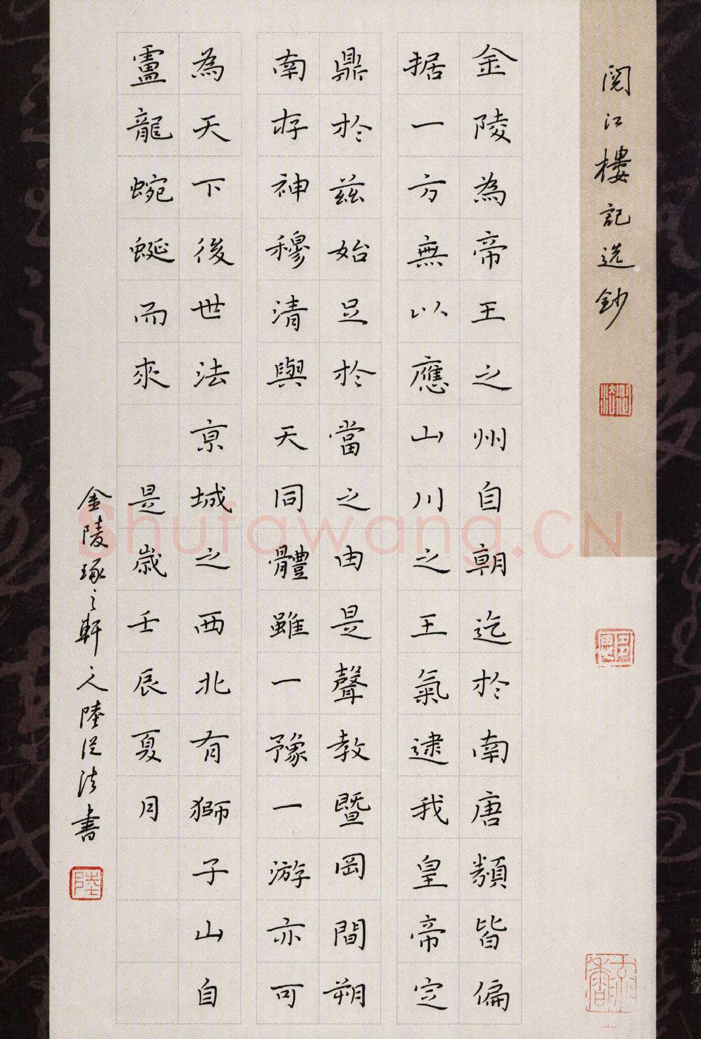 陆从法硬笔楷书阅江楼记选抄,陆从法硬笔书法作品
