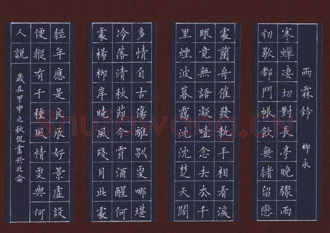 陈侃硬笔楷书柳永词雨霖铃,陈侃硬笔书法作品