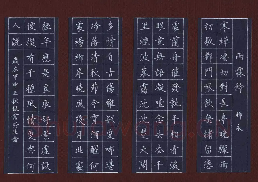 陈侃硬笔楷书柳永词雨霖铃,陈侃硬笔书法作品