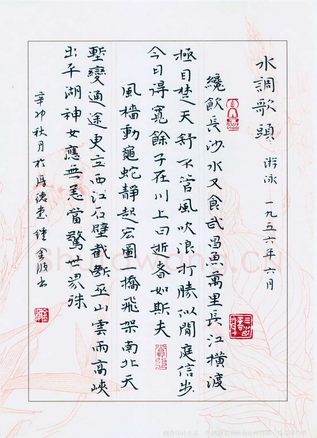 钟金波硬笔楷书水调歌头游泳,钟金波硬笔书法作品