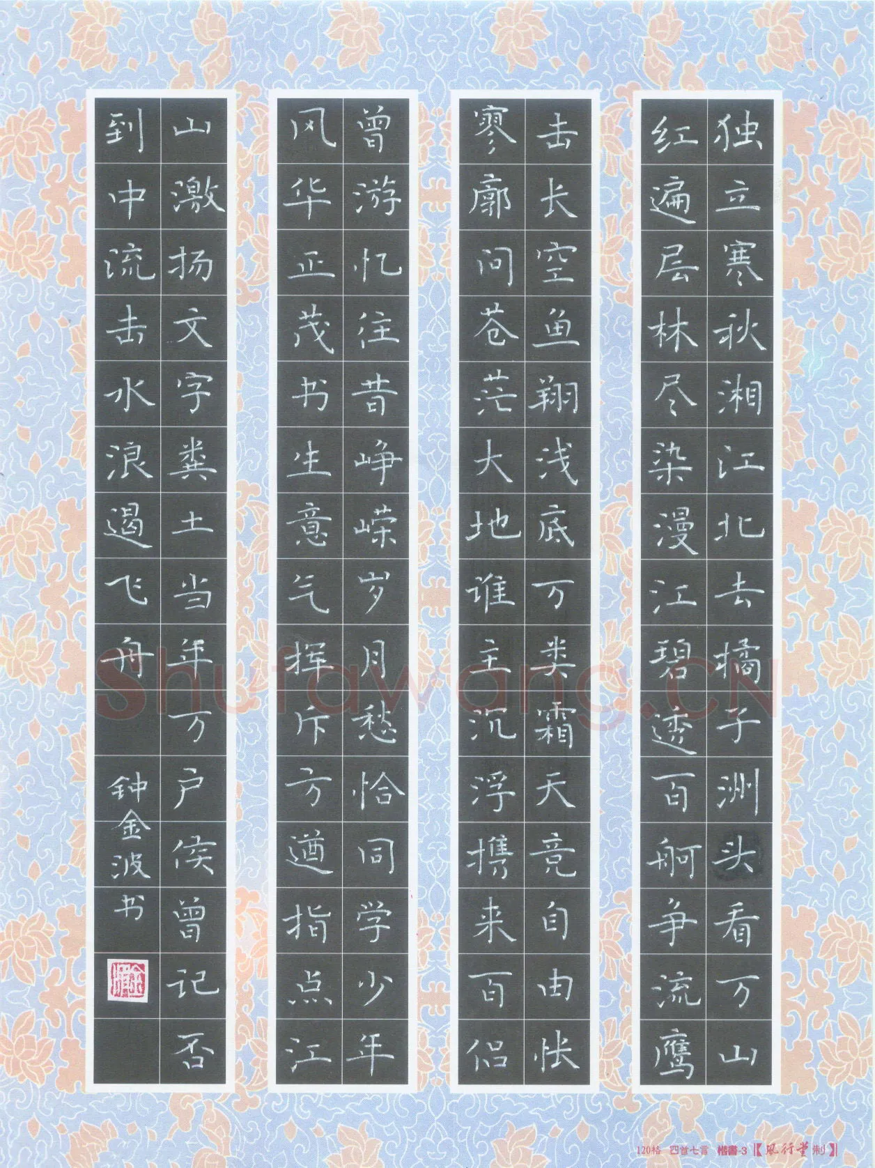 钟金波硬笔楷书毛泽东词沁园春长沙,硬笔书法作品
