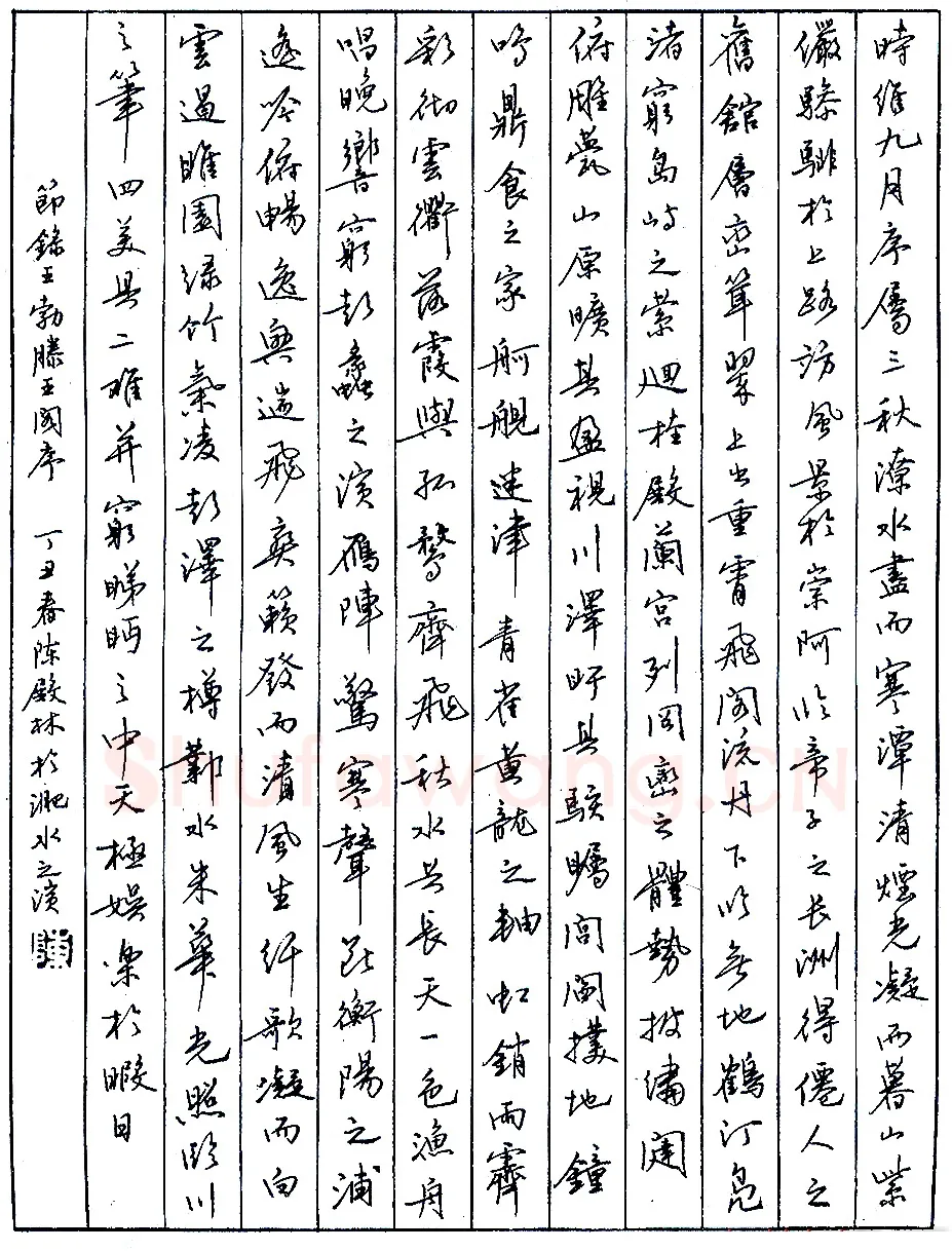 陈殿林节录《王勃滕王阁序》硬笔书法作品欣赏
