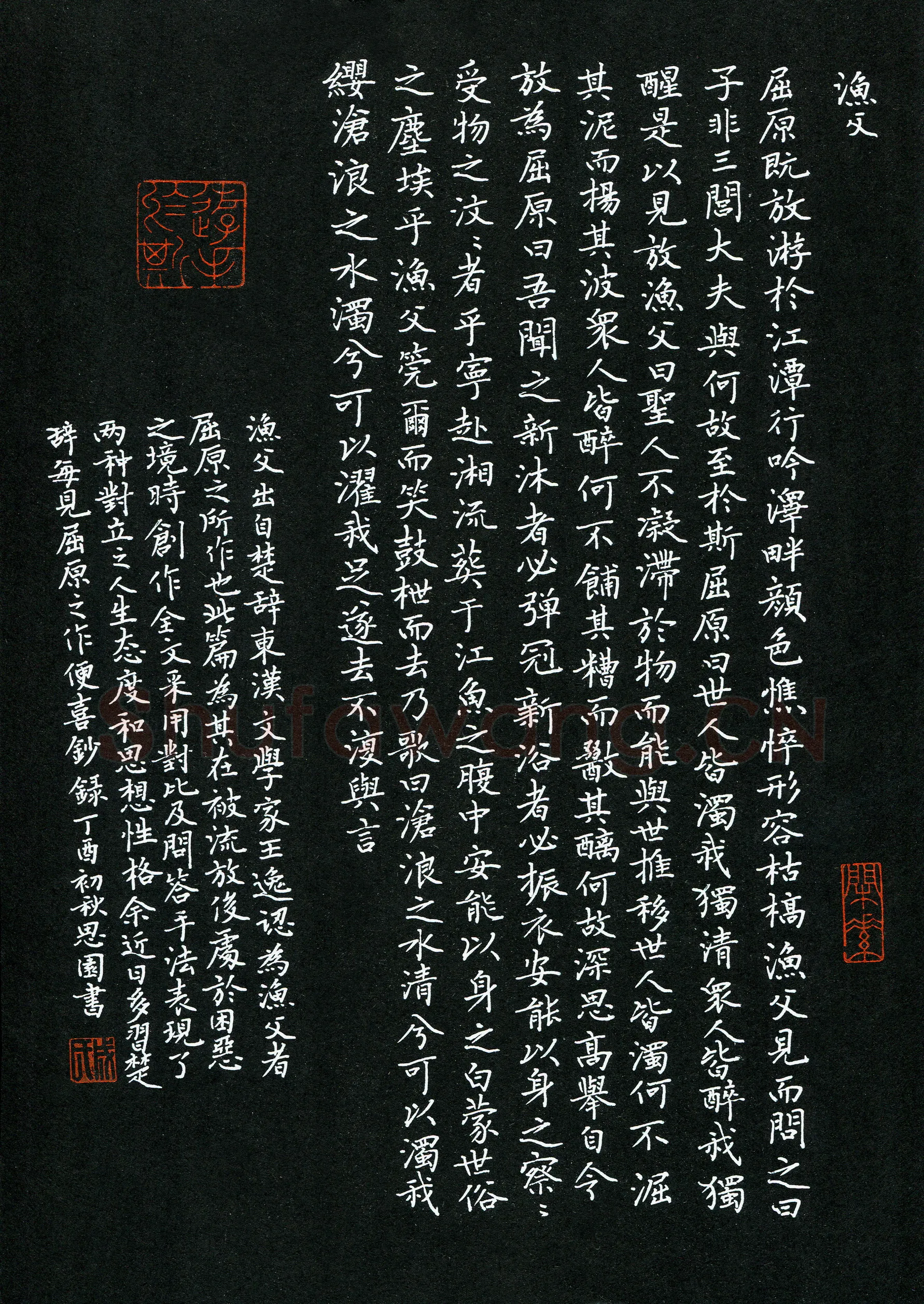 成思园硬笔楷书楚辞渔父,成思园硬笔书法作品