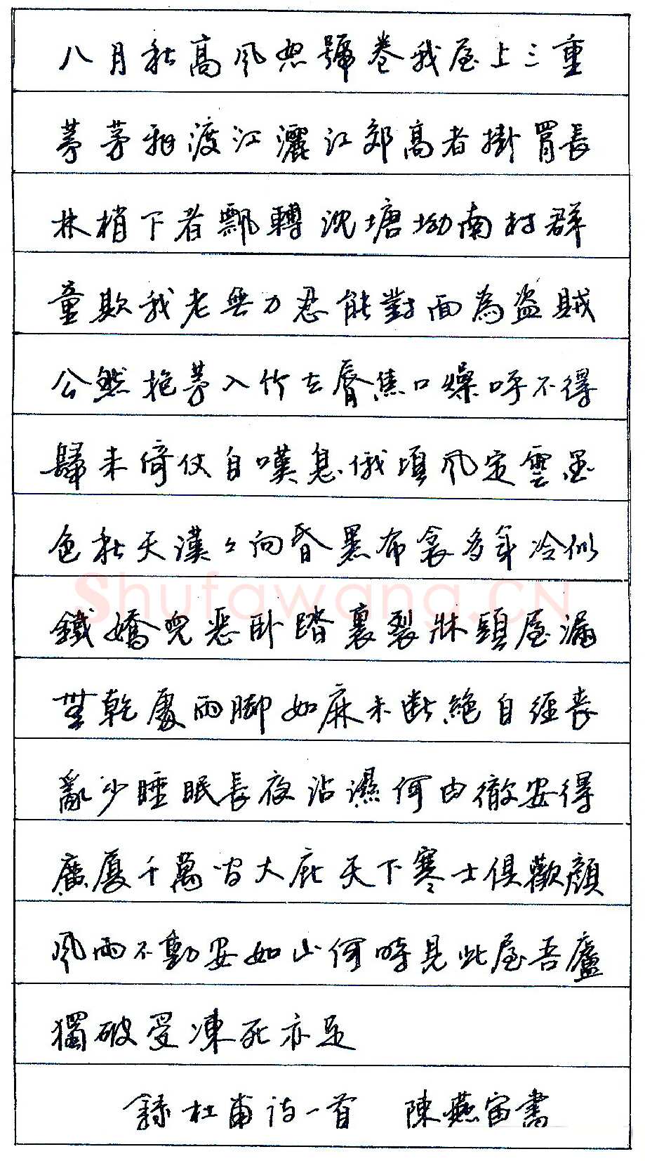 陈燕宙录杜甫诗一首 硬笔书法作品欣赏