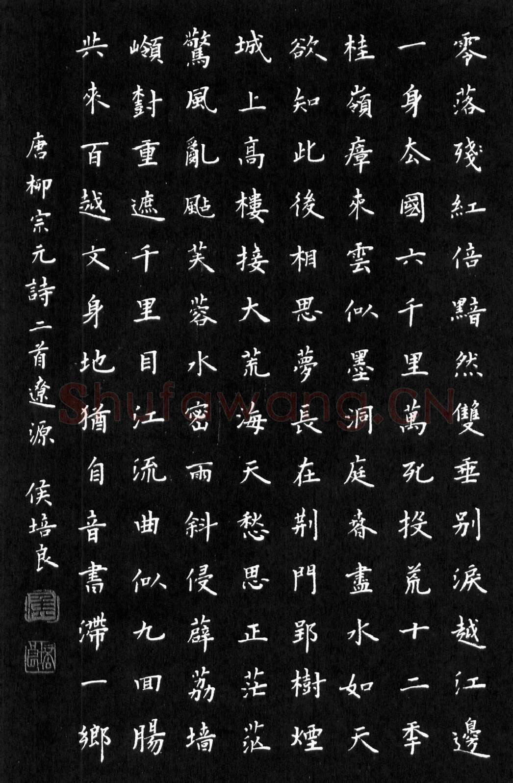 侯培良硬笔楷书柳宗元诗二首 硬笔书法作品欣赏