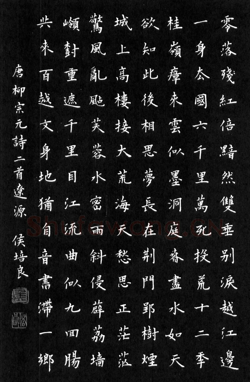 侯培良硬笔楷书柳宗元诗二首 硬笔书法作品欣赏