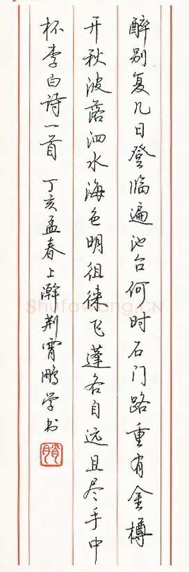 荆霄鹏硬笔楷书岑参诗与高适薛据登慈恩寺浮图 硬笔书法作品欣赏