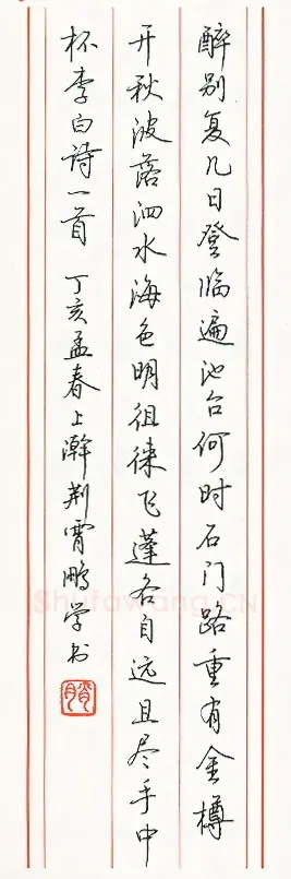 荆霄鹏硬笔楷书岑参诗与高适薛据登慈恩寺浮图 硬笔书法作品欣赏