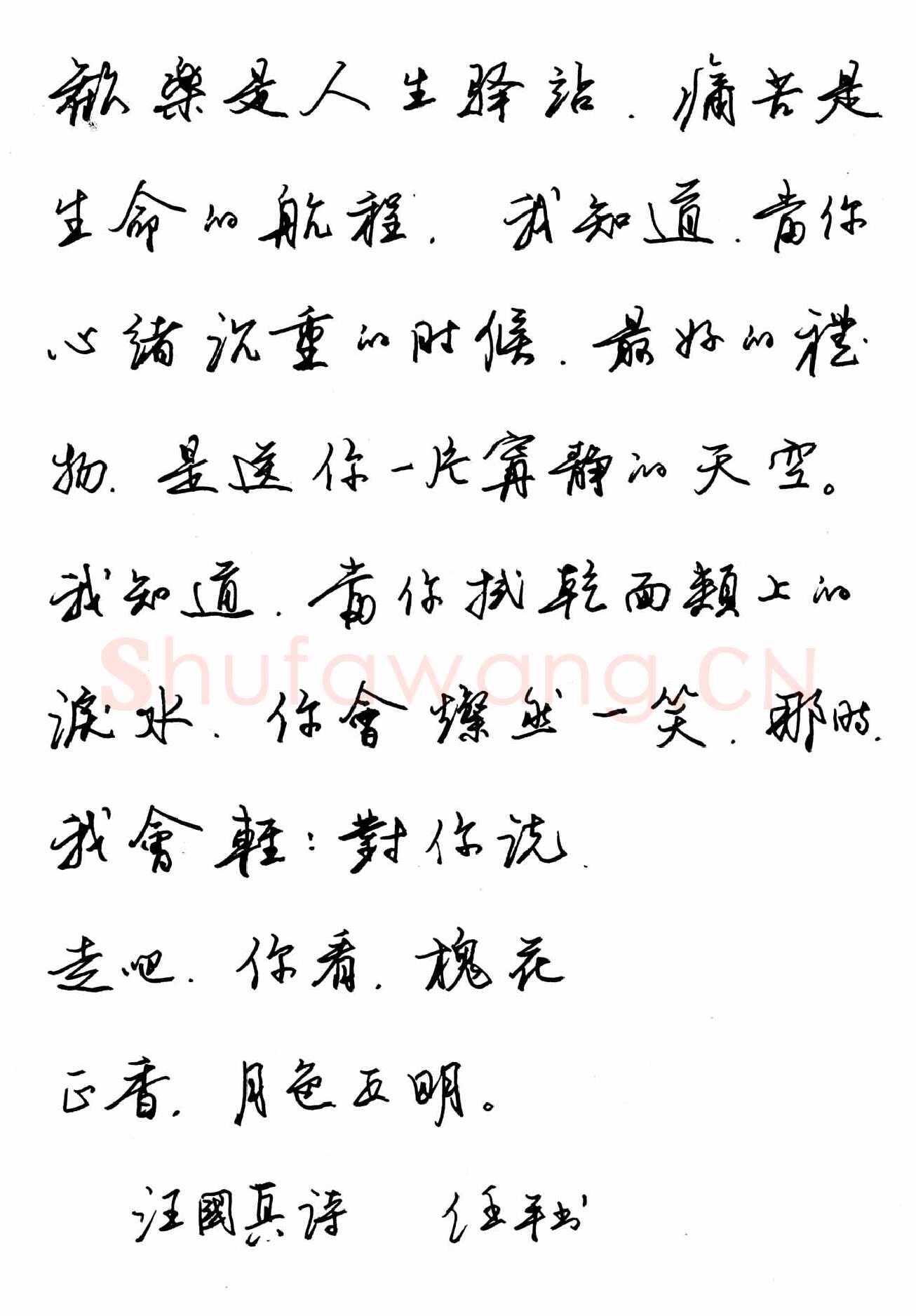 任平硬笔行书汪国真诗,任平硬笔书法作品