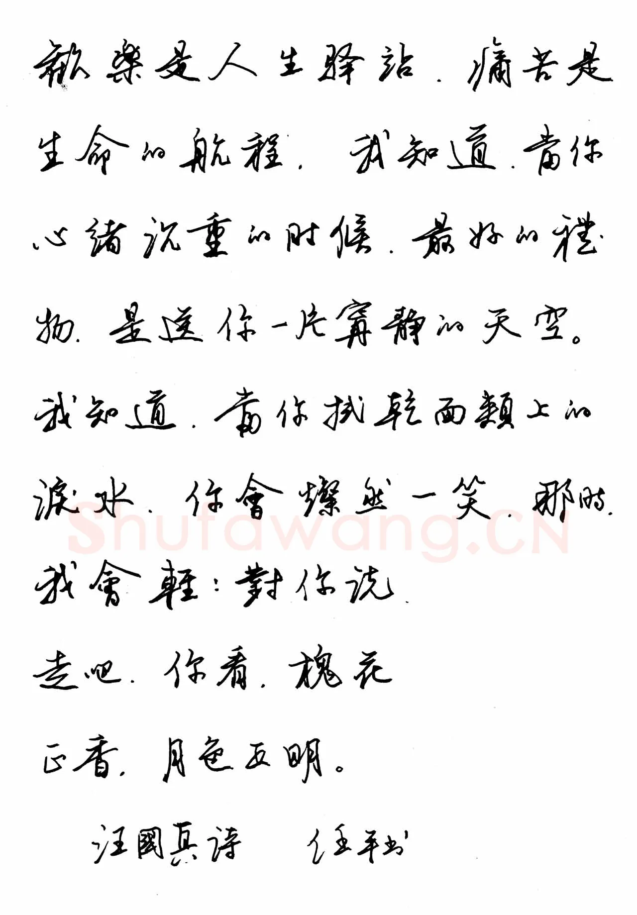 任平硬笔行书汪国真诗,任平硬笔书法作品