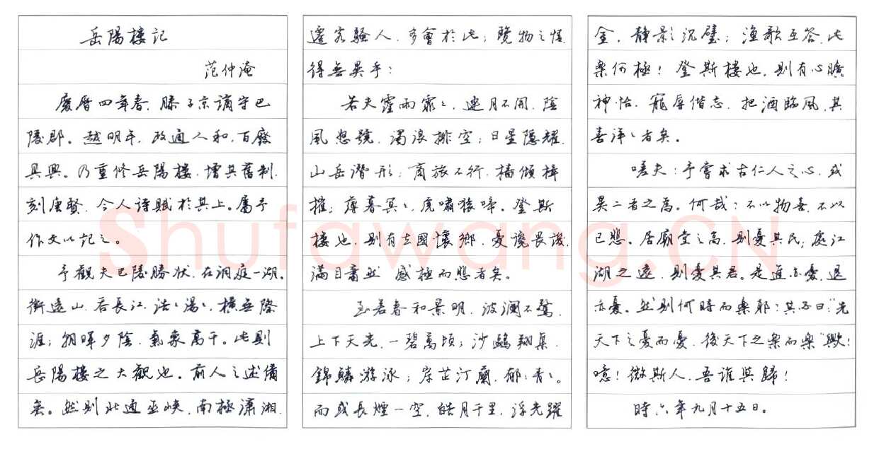 任平硬笔行书岳阳楼记,任平硬笔书法作品